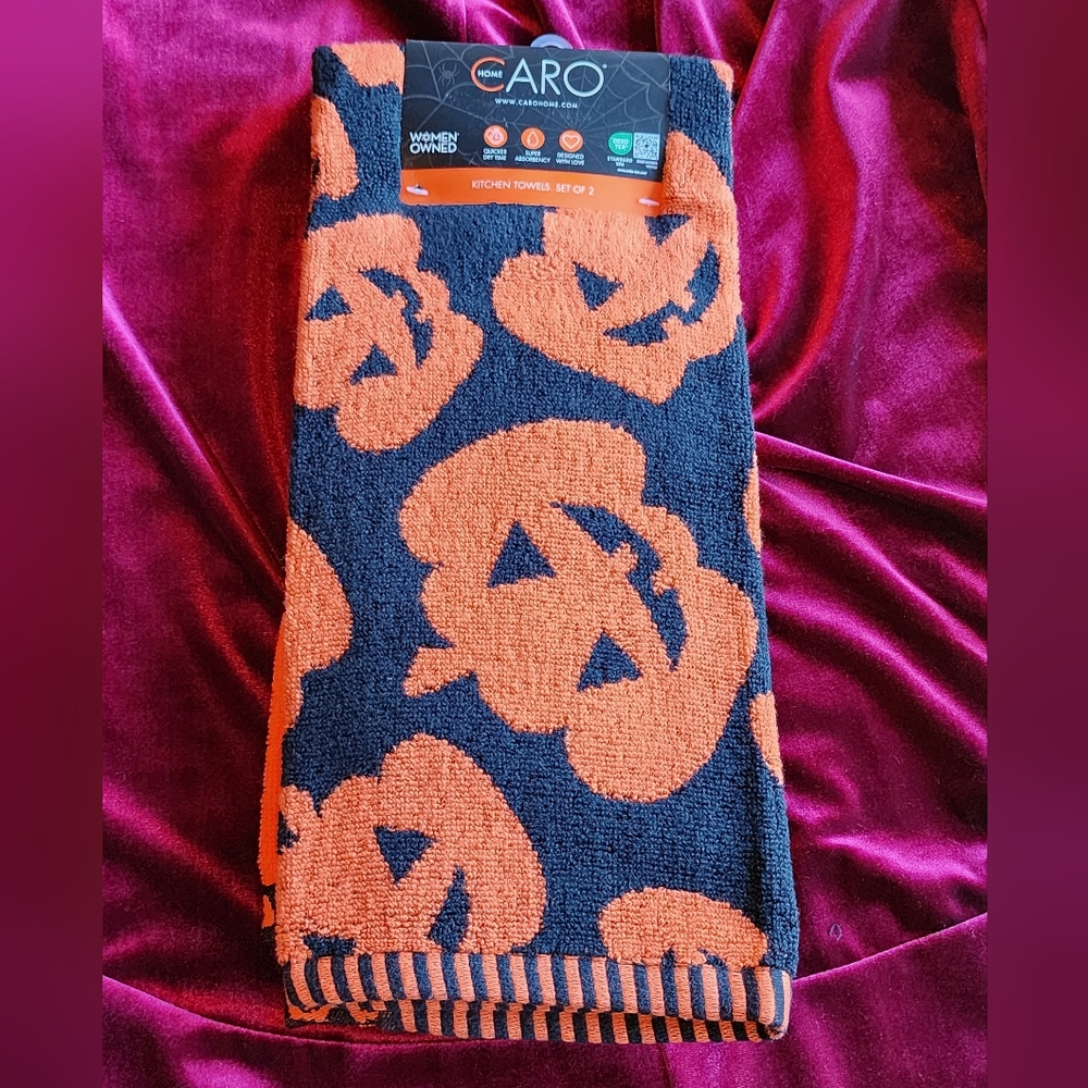 Pumpkin Kitchen Towel Set of 2 Halloween Kitchen Towels